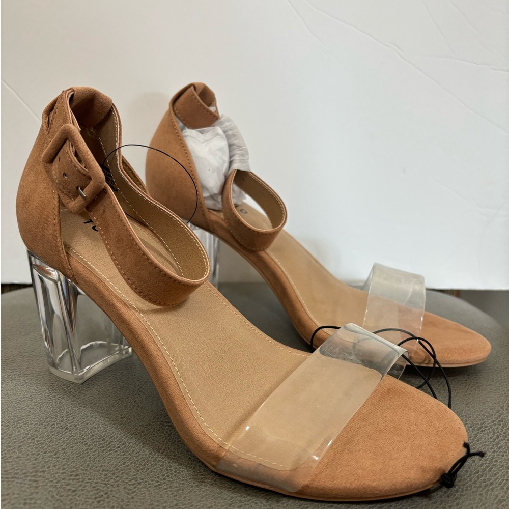 Torrid Tan Heels with Clear Block Heel Wide width
